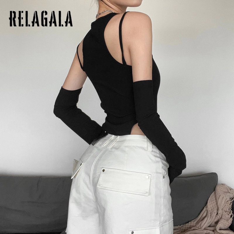 Relagala Bộ Áo Liền Quần Không Tay Ôm Dáng Màu Trơn Thời Trang Đường Phố Gợi Cảm Cho Nữ