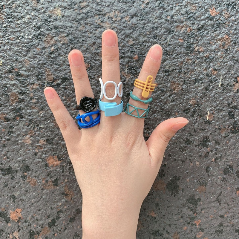 Nhẫn Mặt Vuông Trong Suốt Màu Tím / Xanh Dương / Trắng Dễ Thương