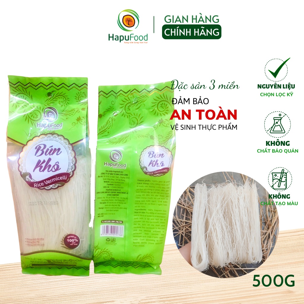 Bún khô HAPUFOOD 500G, từ bột gạo, dạng sợi, dinh dưỡng, đảm bảo ATVSTP