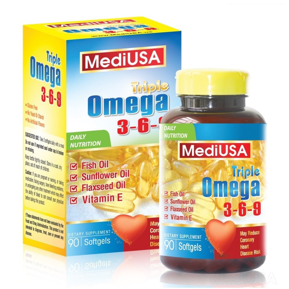Viên uống bổ não tăng cường thị lực MediUSA Triple Omega 369⚡Nhập khẩu Mỹ⚡Hộp 90 viên giúp bổ não sáng mắt