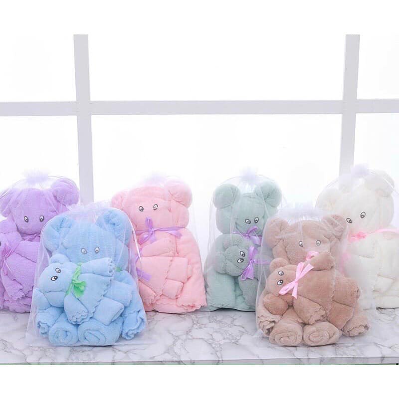 SET 2 KHĂN TẮM SIÊU THẤM MỀM MỊN KẾT HÌNH BÉ GẤU SIÊU YÊU