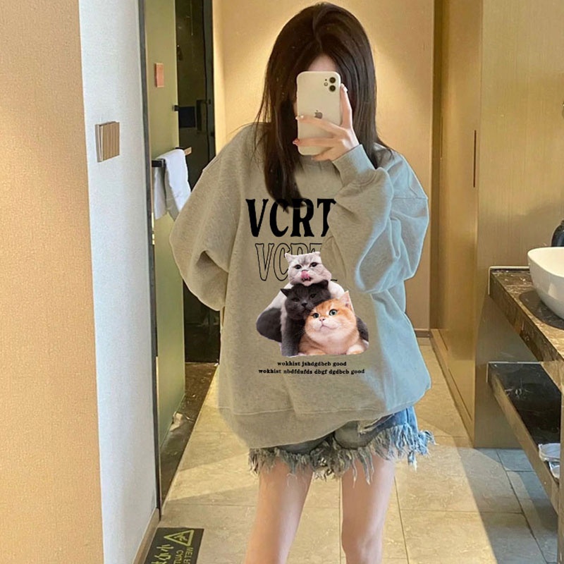 NRVP Áo Thun Tay Dài Oversize In Họa Tiết Phong Cách Hàn Quốc Cho Nam Và Nữ