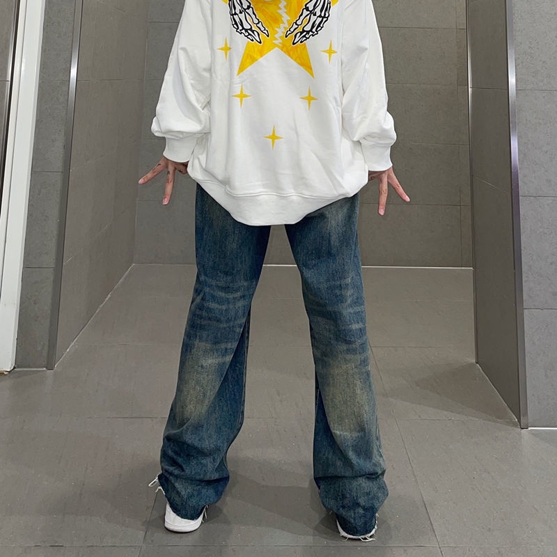 Quần jean dài phối rách phong cách hip hop đường phố thời trang retro cho nữ