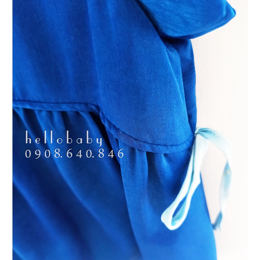 Đầm babydoll tay phồng chất liệu lụa bóng cho bé