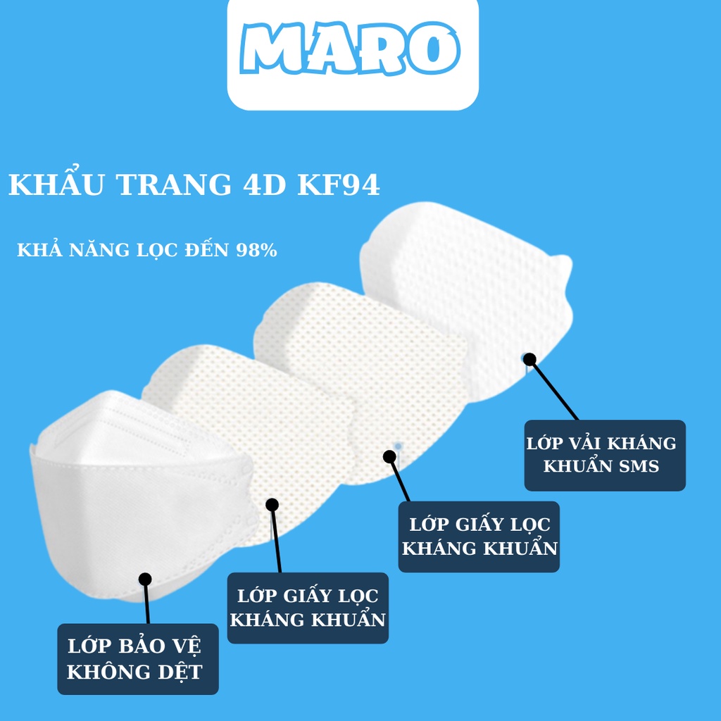 Khẩu trang kf94 4d mask  4 lớp kháng khuẩn lọc bụi mịn, tiêu chuẩn hàn quốc,  khẩu trang dc mask -MARO