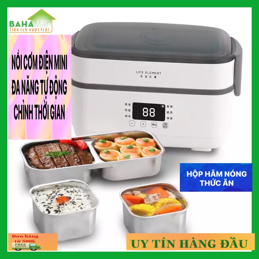 NỒI CƠM ĐIỆN MINI ĐA NĂNG TỰ ĐỘNG CHỈNH THỜI GIAN - HỘP HÂM NÓNG THỨC ĂN "BAHAMAR" Có 6 chức năng (nấu cơm, hấp cơm, hầm