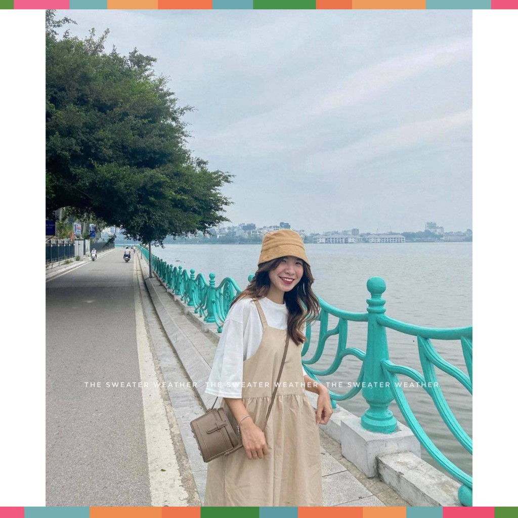 Bộ Yếm Kaki Màu Be Dài Kèm Áo Thun Cotton ️🎶 Sét Yếm Nữ Áo Thun Dáng Rộng | BigBuy360 - bigbuy360.vn