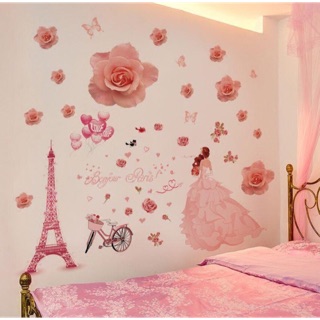 Decal dán tường Combo 2 tranh bông hồng + cô dâu