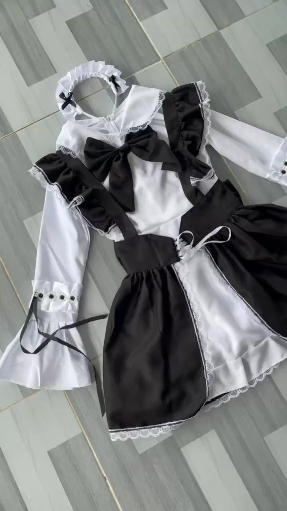 [Sẵn đủ size] Maid ngắn lolita tay dài đáng yêu cute kèm tất | BigBuy360 - bigbuy360.vn