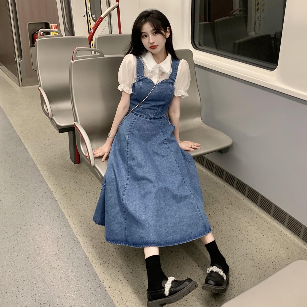 Đầm Denim Hai Dây Ôm Eo Thời Trang Xuân Hè Phong Cách Mới Dành Cho Nữ