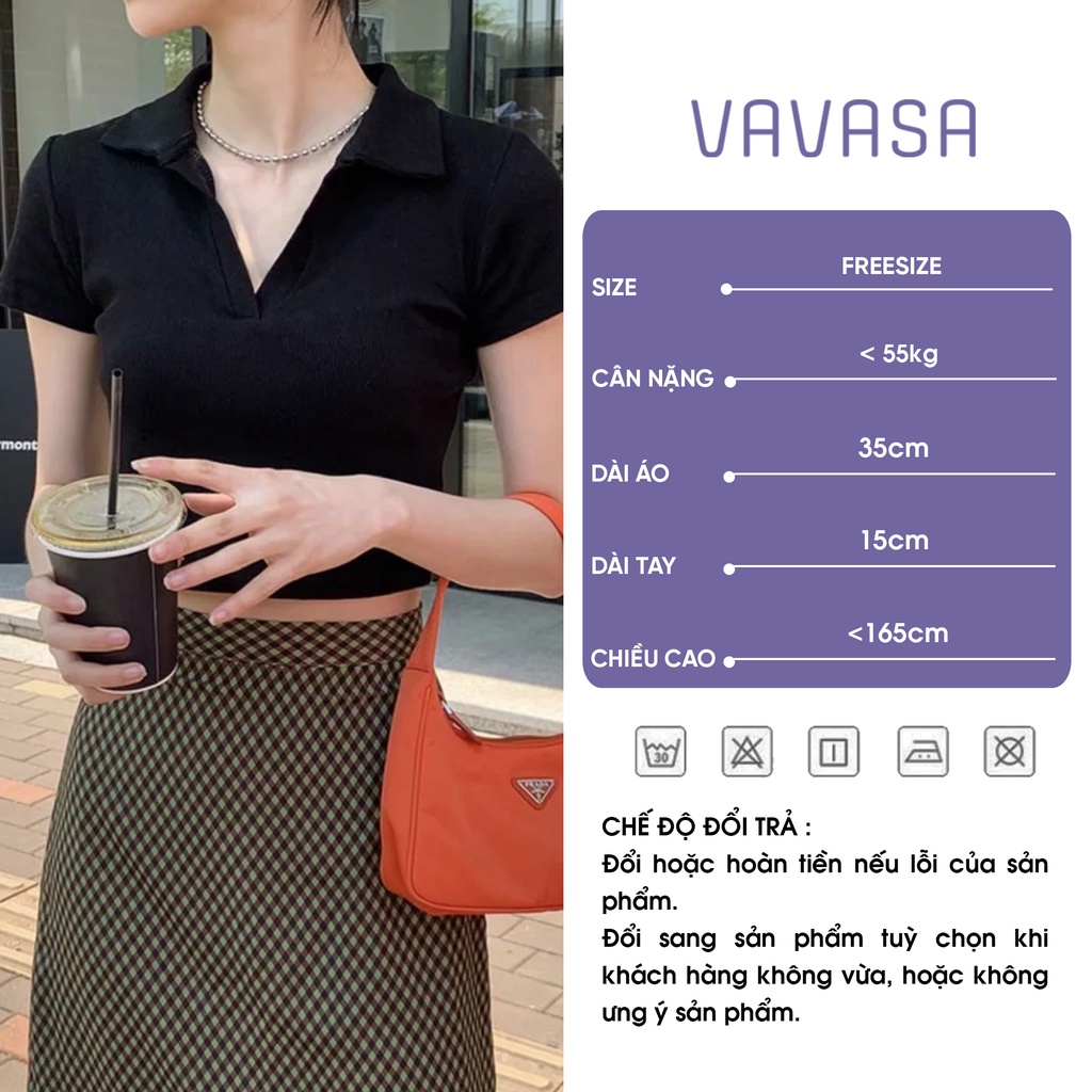 Áo croptop nữ kiểu ôm tay ngắn có cổ polo bigsize thun body VAVASA CT16