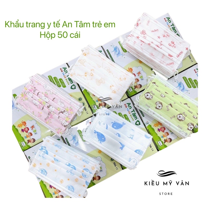 Khẩu Trang Y Tế An Tâm Cho Bé 2-12T, hộp 50 cái