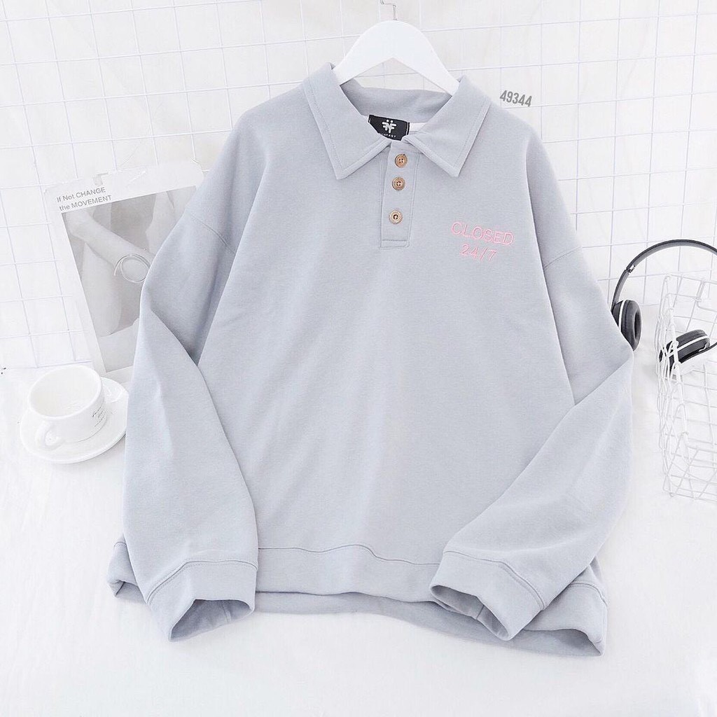 Áo polo dài tay CLOSED 24/7 form rộng nhiều màu basic ulzzang - Made by Fiin