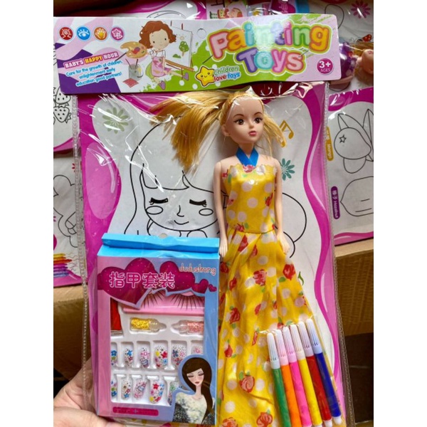Đồ chơi búp bê cho bé - búp bê barbie, búp bê này kèm túi tập tô màu SHOP MẸ BÚN