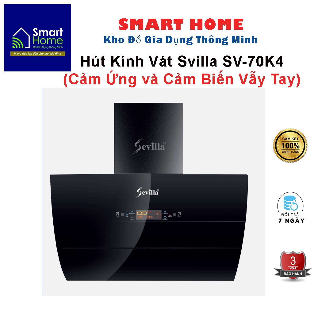 Máy hút mùi sevilla sv 70K4 / sv 90K4 / máy hút mùi nhà bếp vẫy tay thông minh tự mở cửa hút / Bảo hành chính hãng