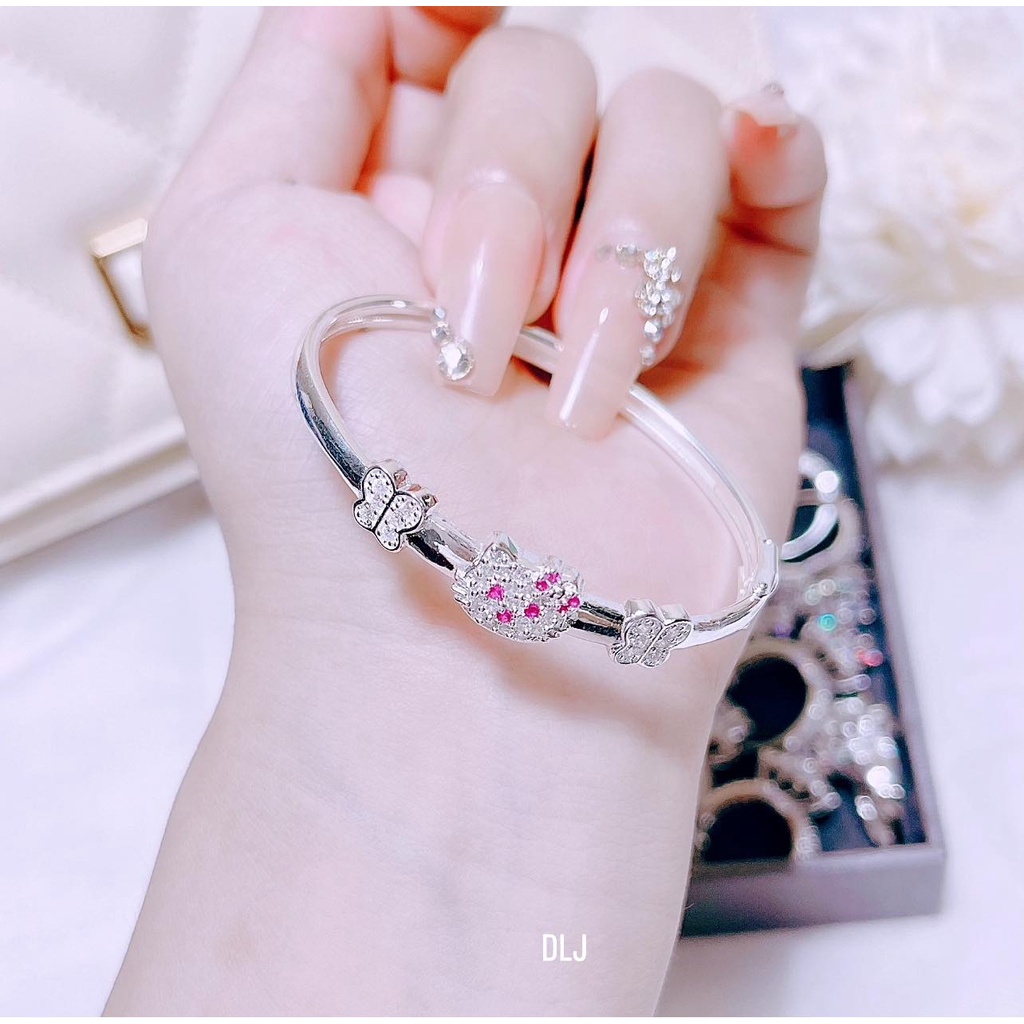 Vòng tay lắc bạc hình mèo kitty xinh xắn dễ thương cho bé gái,MS0175,phụ kiện bé gái,Vàng bạc an chi