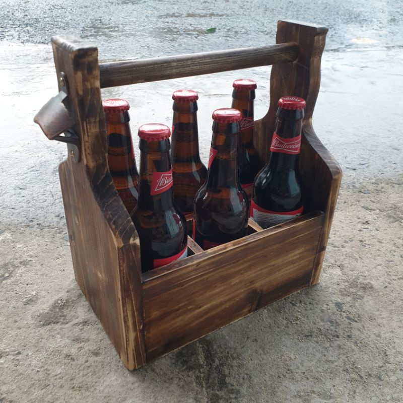 Giỏ đựng bia bằng gỗ, wooden 6 pack beer holder