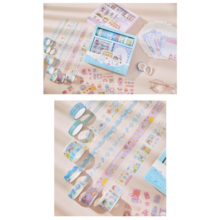 Cuộn washi, sticker và giấy note nguyên bộ