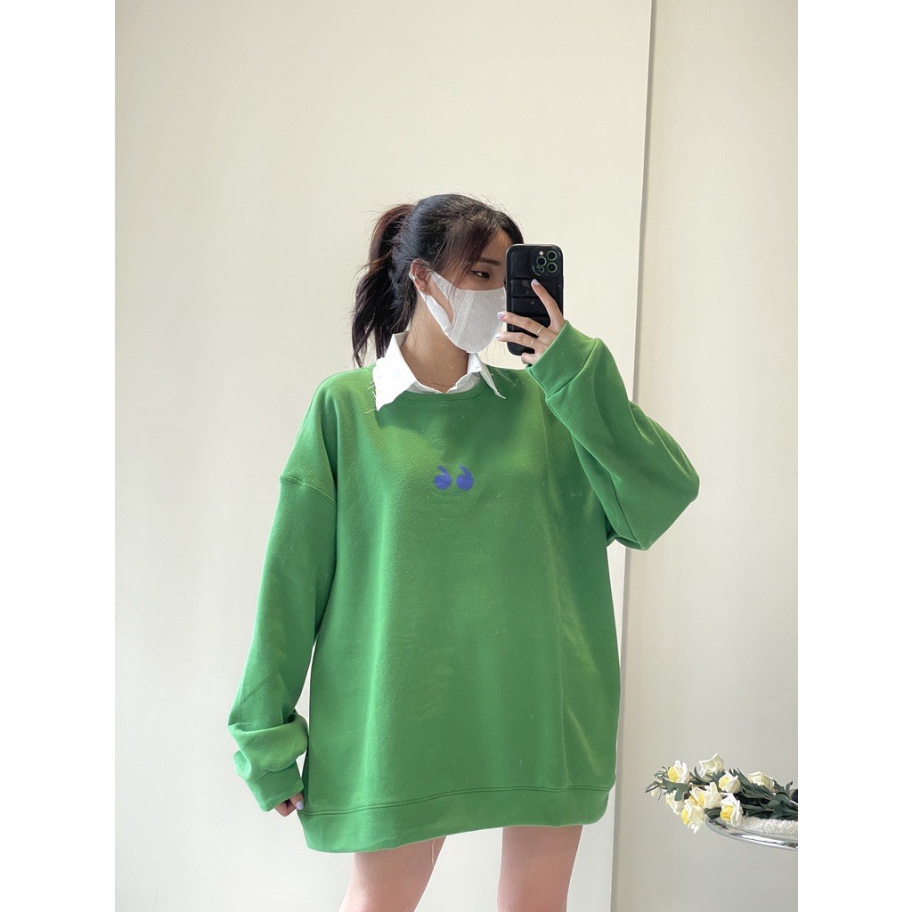 Áo Sweater Dấu Phẩy Cực Xinh Áo Sweater Tay Bồng Chất Nỉ Ngoại Dày Dặn Form Rộng Freesize Unisex Ảnh Thật