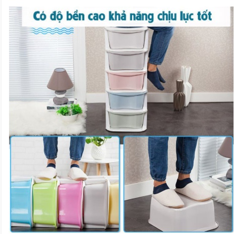 Tủ nhựa đa sắc màu 5 tầng nhựa Việt Nhật, tủ đựng quần áo, đồ dùng đa năng có bánh xe (MS: 3638)