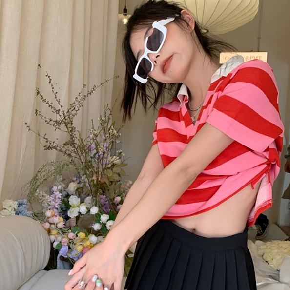 Áo Thun POLO Dệt Kim Tay Ngắn Kẻ Sọc Dễ Phối Đồ