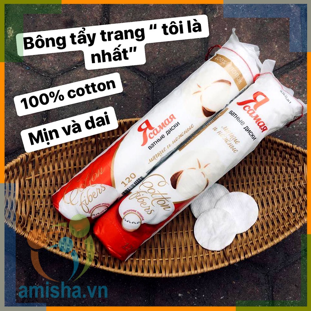 Bông Tẩy Trang Nga Rcamar hiệu &quot;Tôi Là Nhất&quot;, túi 120 miếng, 100% Cotton Mềm Mịn