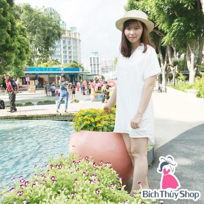 [HÀNG CAO CẤP] Đầm suông sơ mi trắng form rộng dạo phố trẻ trung (kèm ảnh thật) Ly Ly Shop