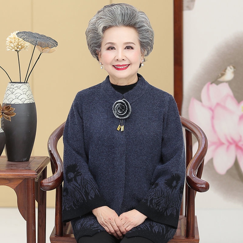 Quần áo phụ nữ trung niên và cao tuổi 60-70 80 mẹ mặc khoác dệt kim bà ngoại mùa thu