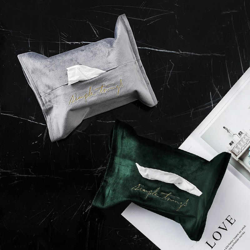 Hộp đựng khăn giấy bằng vải nhung thêu họa tiết đáng yêu nhiều màu sắc