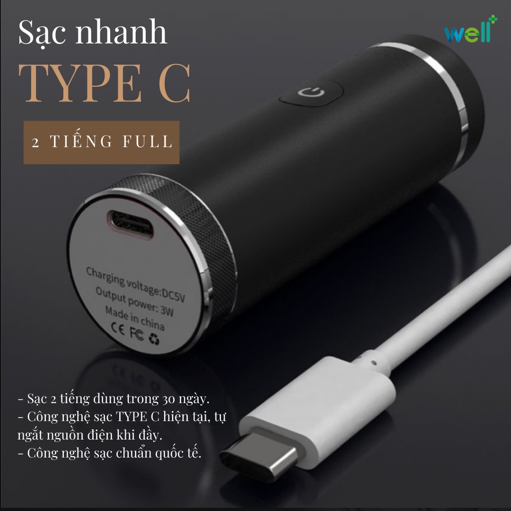 Máy Cạo Râu Mini Wellplus Cạo Sát Chân Râu 10s Lưỡi Dao Tự Mài Công Nghệ Đức