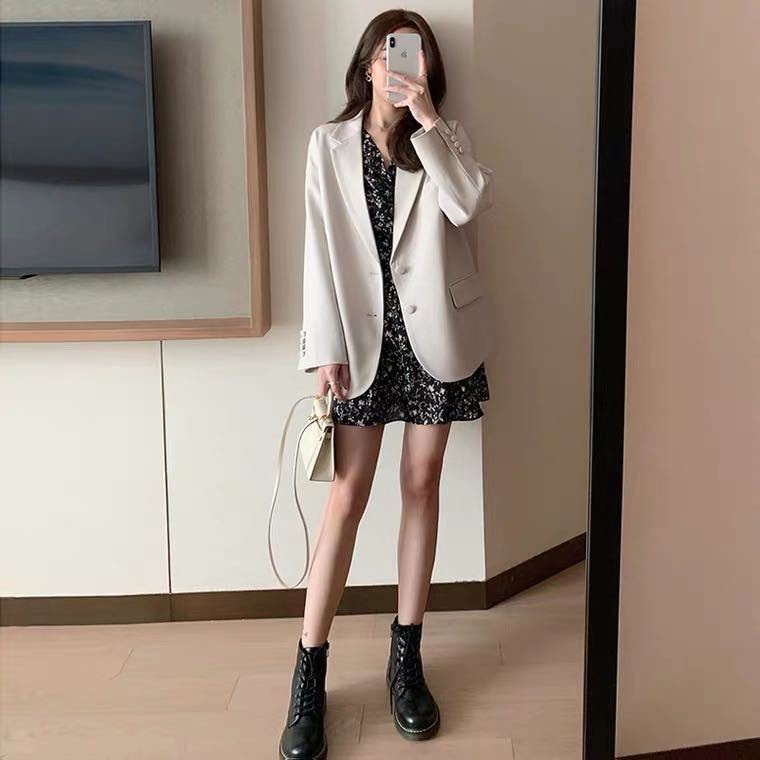 Đầm COZOKC tay dài cổ chữ V họa tiết hoa phong cách Pháp