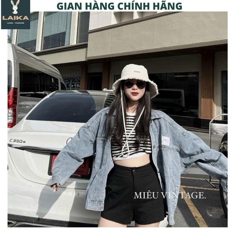 Áo Khoác Nữ Jean UNISEX Form Rộng Nam Nữ Màu Xanh và Đen - Áo khoác bò nữ form rộng suông - LAIKA