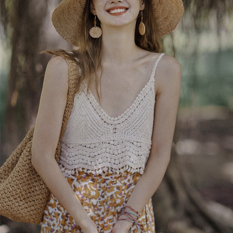 Áo Croptop Sát Nách Cổ Chữ V Họa Tiết Kẻ Sọc Phong Cách Boho Quyến Rũ Cho Nữ