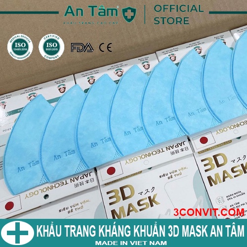 Hộp 50 chiếc khẩu trang y tế  3 lớp Giấy kháng khuẩn & Vải không dệt 3D Mask An Tâm