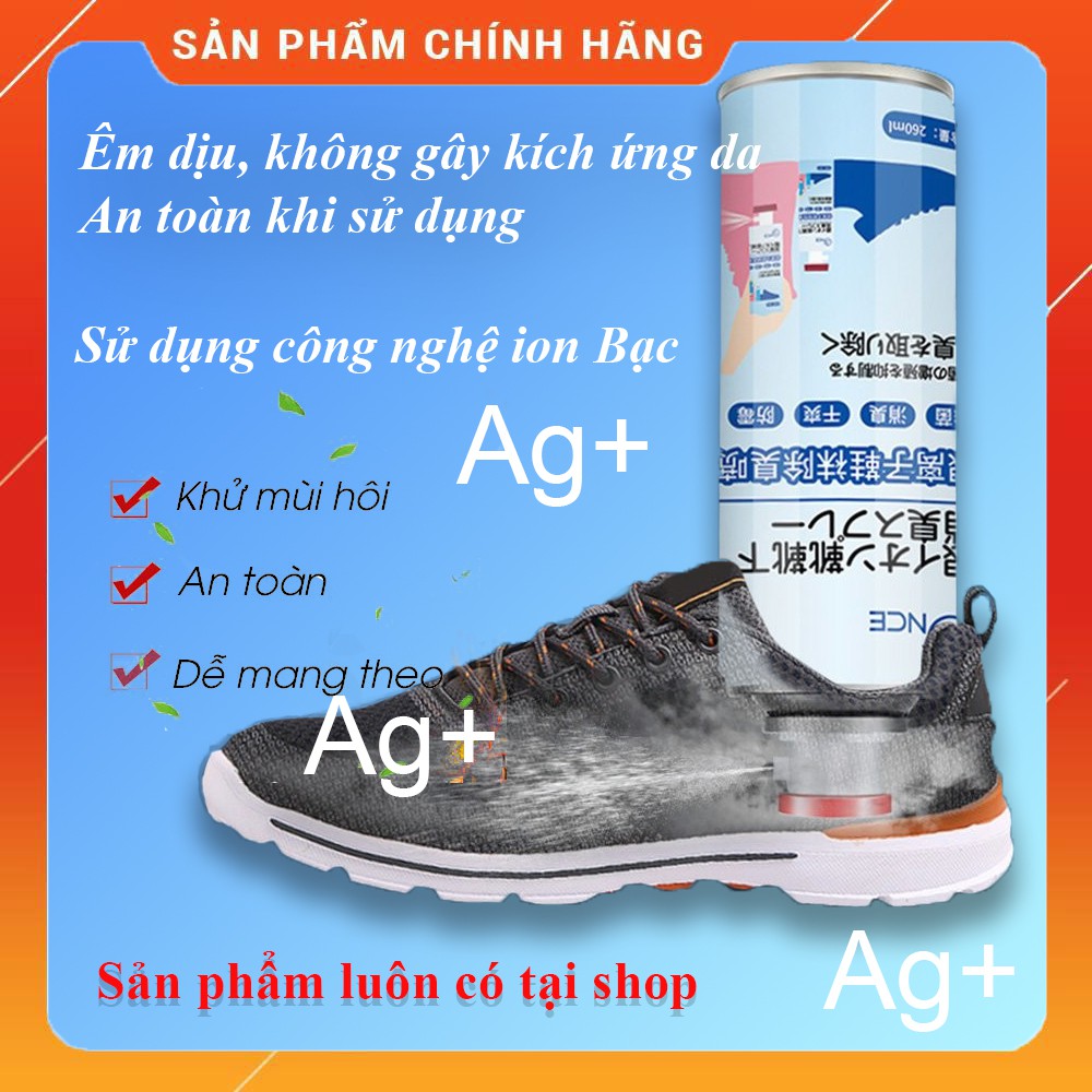 Lọ/Bình/Chai Xịt Khử Mùi Giày Công Nghệ NANO BẠC Mùi Dịu Nhẹ 260ml Đánh Bay Mùi Hôi Dép Chân Tủ Giày Hiệu Quả