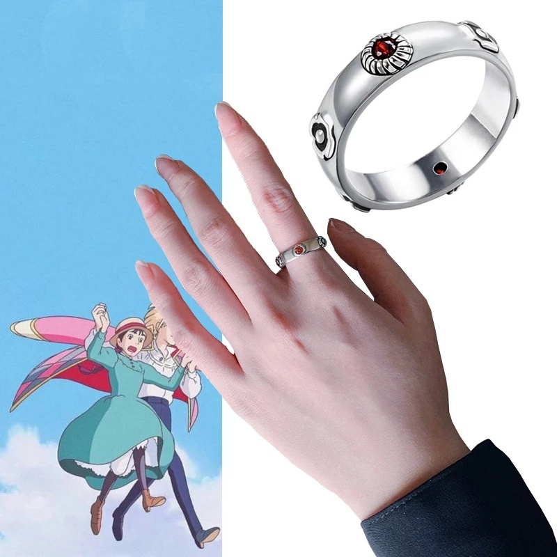 Nhẫn Kim Loại Có Thể Điều Chỉnh 2 Màu Phong Cách Phim Howls Castle