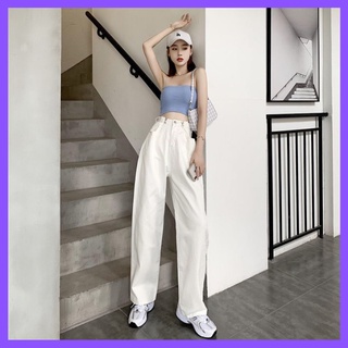 Quần jean nữ, quần Kaki Jean Ống Rộng Lưng Eo Bản To Phối Kèm Móc Khóa siêu hot