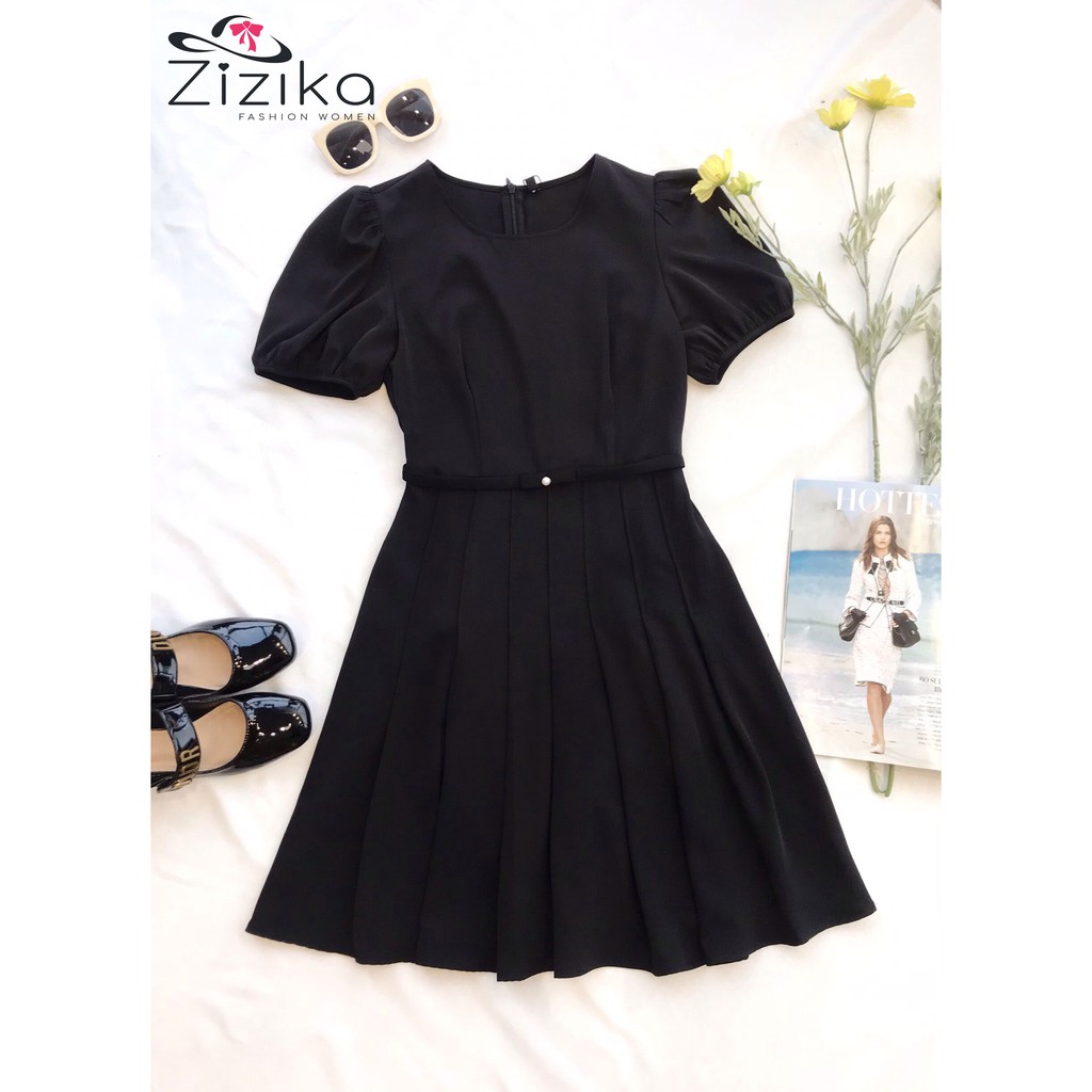 (Đầm thiết kế) Váy đầm công sở thời trang Zizika cổ tròn nơ eo - V09 | BigBuy360 - bigbuy360.vn