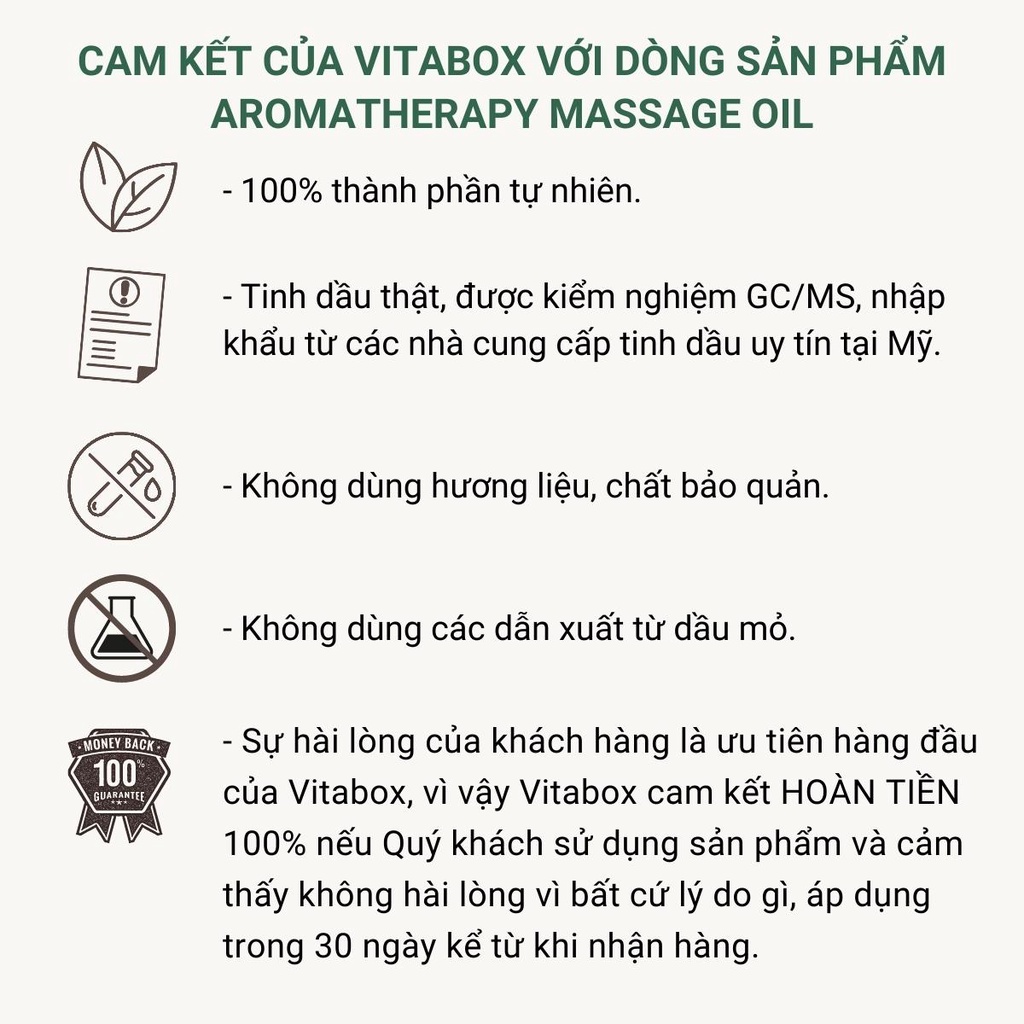 Dầu massage body VITABOX Revive aromatherapy oil cải thiện mệt mỏi, uể oải tinh thần từ dầu nền và tinh dầu thiên nhiên