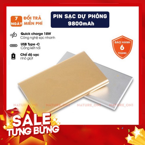 Sạc Dự Phòng 9800mAh, Vỏ Nhôm Nguyên Khối, Sạc Pin Nhanh, Sử Dụng An Toàn
