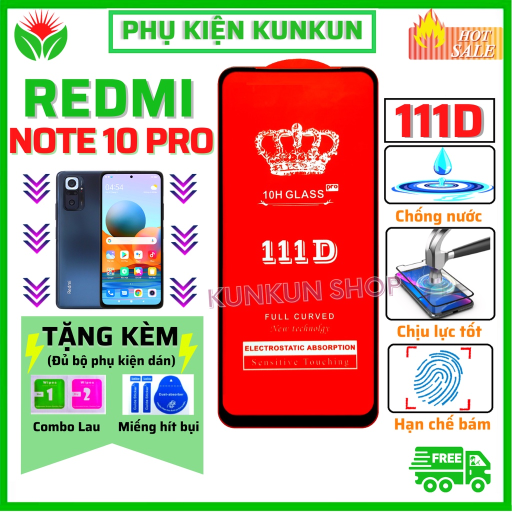 Kính Cường Lực Xiaomi Redmi note 10 pro  - Siêu chất lượng - Full màn hình 111D - Độ cứng 10H [FreeShip_50K]