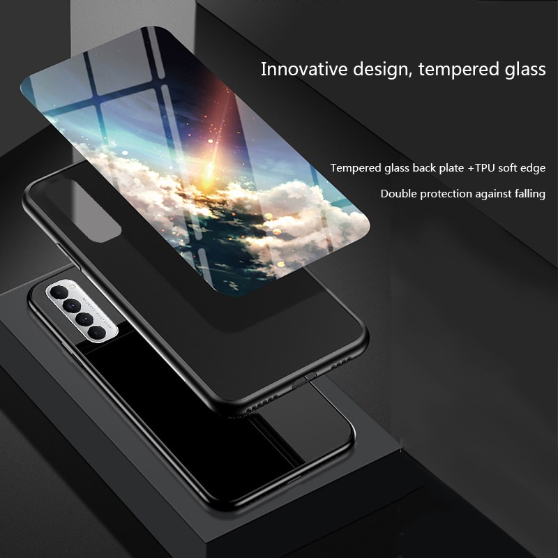 Ốp điện thoại mặt kính chống trầy xước họa tiết bầu trời đầy sao cho Oppo Reno 4 4 Pro (4G)