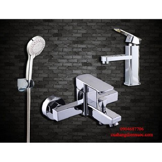 Full bộ sen tắm và vòi chậu rửa mặt Lavabo vuông kết hợp bát sen tắm 5 chế độ nước SNL902-VHS16-VHS11