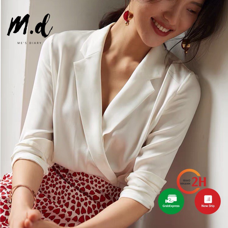 [Mã WASKT304 giảm 15% tối đa 30K đơn 99K] Áo sơ mi trắng nữ, chất áo lụa, dáng cổ vest, kiểu hàn quốc đẹp