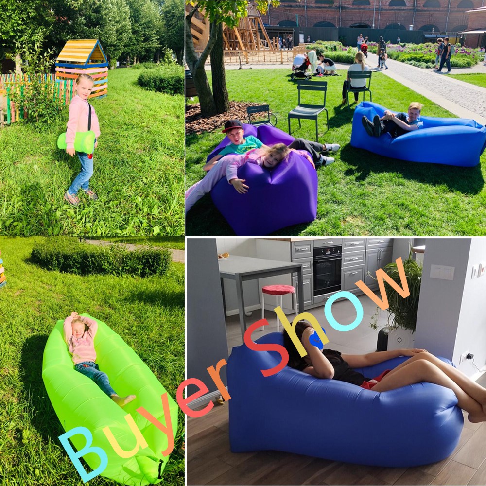 Đệm ghế lười tựa lưng bơm hơi dạng đơn gấp đôi đơn giản dành cho đi cắm trại đi biển ngoài trời