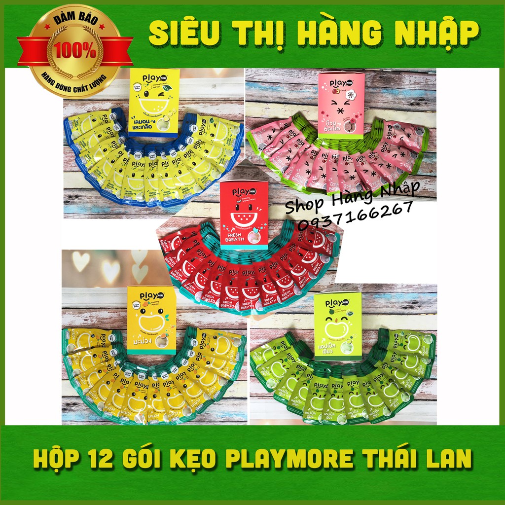 Hộp 12 bịch kẹo Play more Thái Lan (dưa hấu, táo, xí muội, chanh muối, xoài)