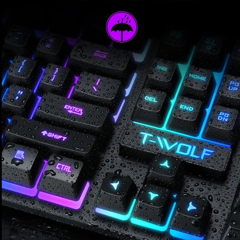 Bàn phím Gaming led, Keyboard T-WOLF TF20, phím T20, bàn phím giả cơ, combo phím chuột máy tính