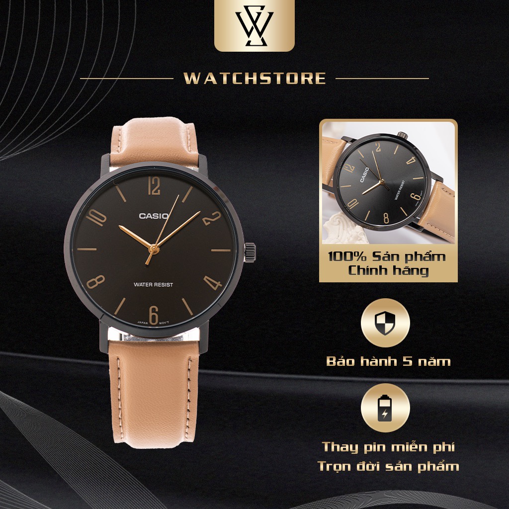 Đồng Hồ Quartz Nam Casio WATCHSTORE MTP-VT01BL-1BUDF Thiết Kế Kính Khoáng 40mm, Dây Đeo Da Và Vỏ Thép Không Gỉ