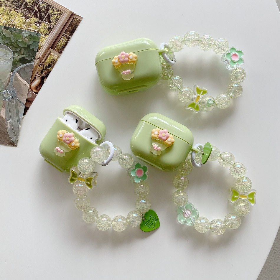 Dễ Thương Vỏ Bảo Vệ Hộp Sạc Tai Nghe airpods pro 1 2 3rd 2 3 Bằng Silicon Họa Tiết Hoa Xinh Xắn Kèm Dây Đeo Tay Tiện Dụng