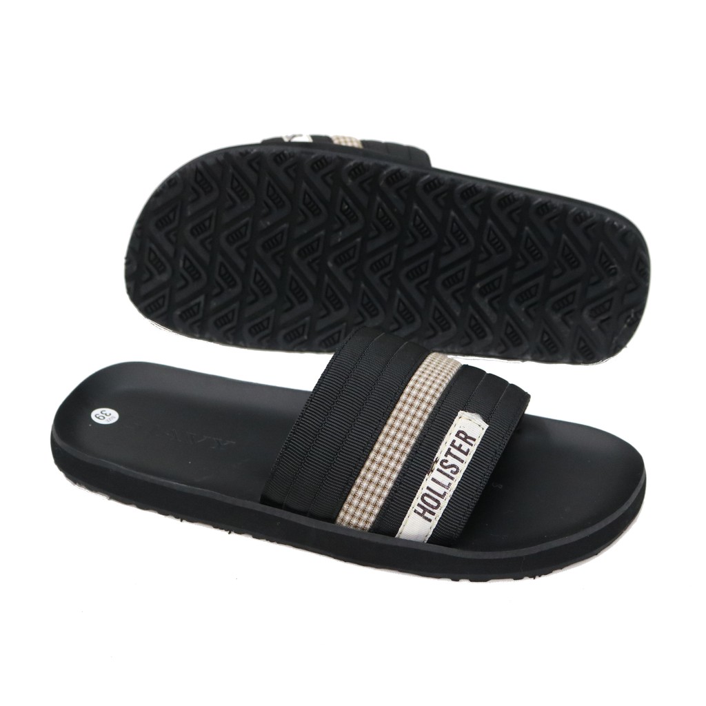 Dép nam quai ngang GIAVY-Dép quai dù phối da đến cao su truyền thống L519 màu đen